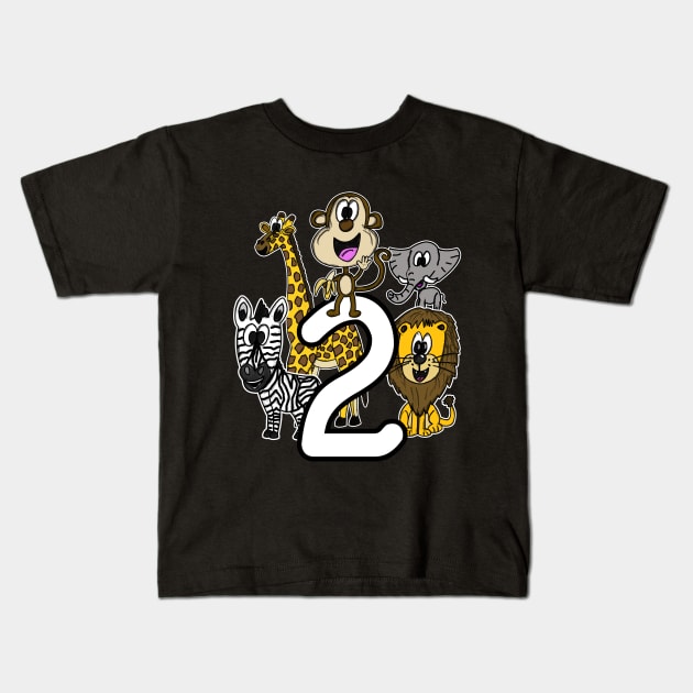 Safari Zoo Animals 2 Year Old 2nd Birthday Kids T-Shirt by doodlerob